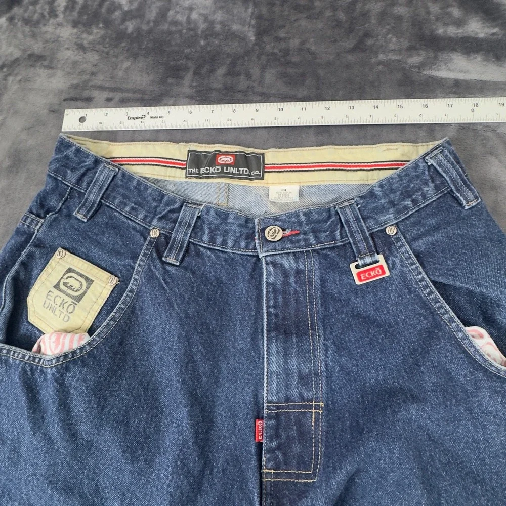 Ecko Unltd Jeans Mens 34 Blue Baggy Wide Leg Skate Denim Vintage 90s Y2K